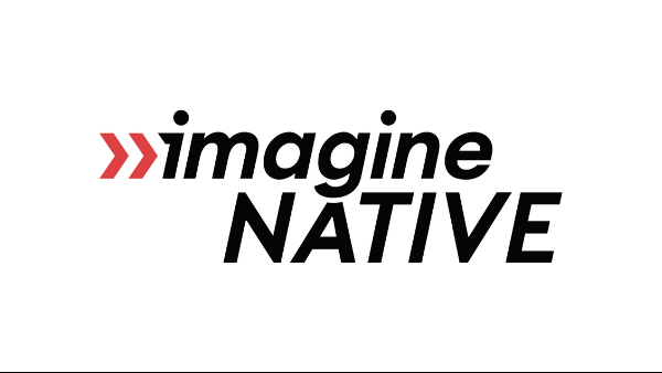 The logo reads “imagine”, lowercases, and “native”, uppercases, in two words. Both are written in pantone black on a white background. “Imagine” is above the word “native” and is preceded by a pantone red chevron pointing towards the word “imagine”.
