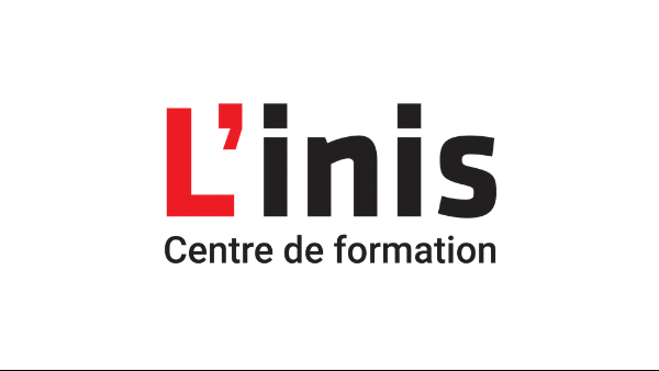 Logo of L’inis, acronym for the French: “L’institut national de l'image et du son”. The name “L’inis” is written in big bold letters and the “L” is red. All the other characters are black. Below the acronym are the words “Centre de formation” (Training Centre).